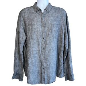Claiborne Mens Linen Slim Fit Button Down Shirt Gray Size XL Preppy Coastal Work